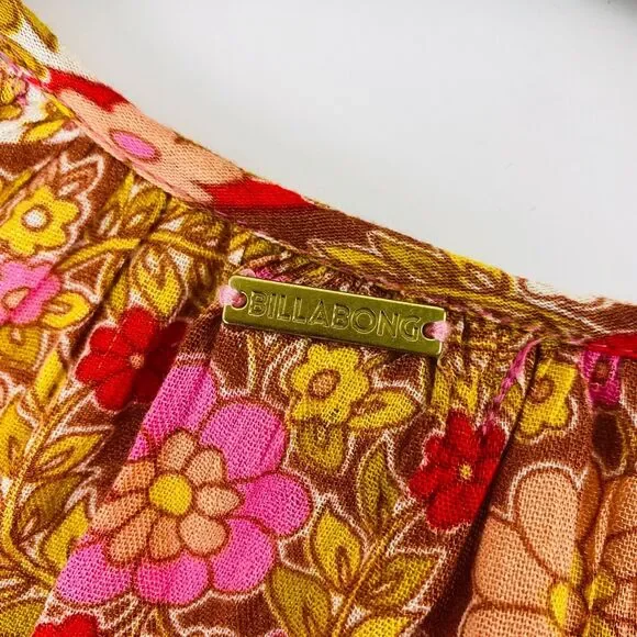 Billabong Mini Dress Hearts Desire Multicolor Floral Long Sleeve V‎ Neck Size XS - Picture 3 of 11